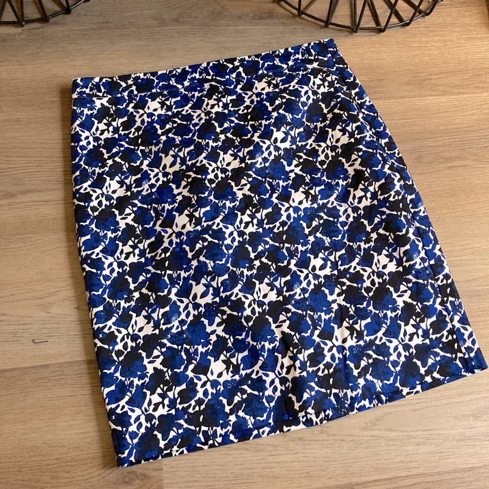 Printed stretch cotton sateen pencil skirt